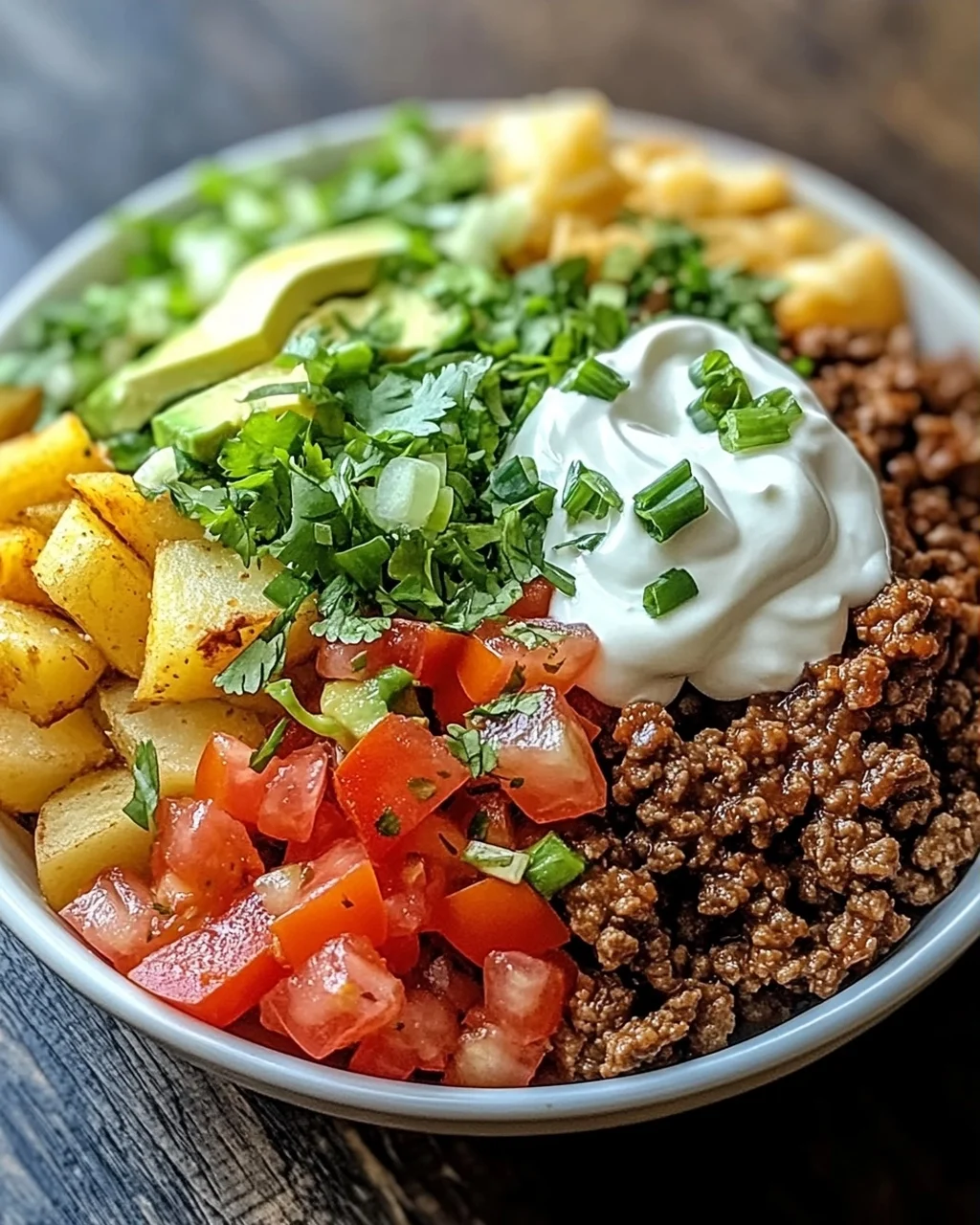 Beladene Kartoffel-Taco-Schüssel für jeden Geschmack