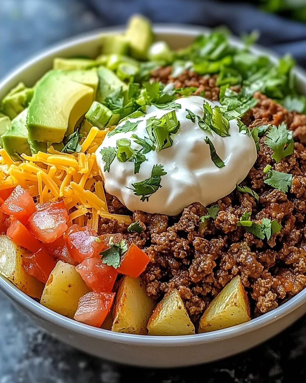 Beladene Kartoffel-Taco-Schüssel für jeden Geschmack