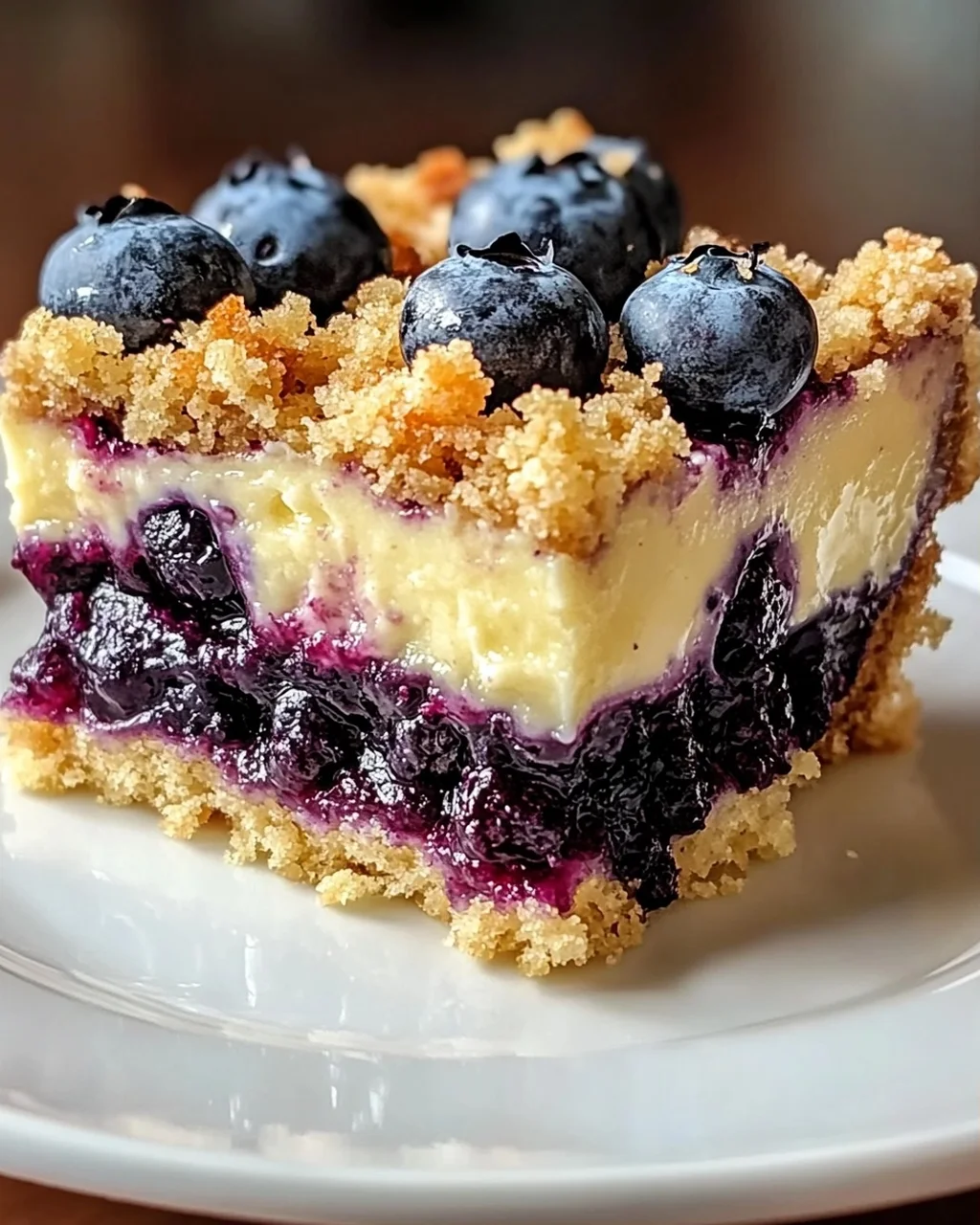 Blaubeerkuchen mit Pudding und Streusel