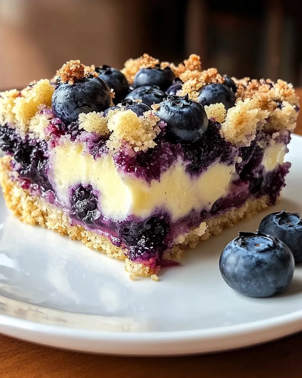 Blaubeerkuchen mit Pudding und Streusel
