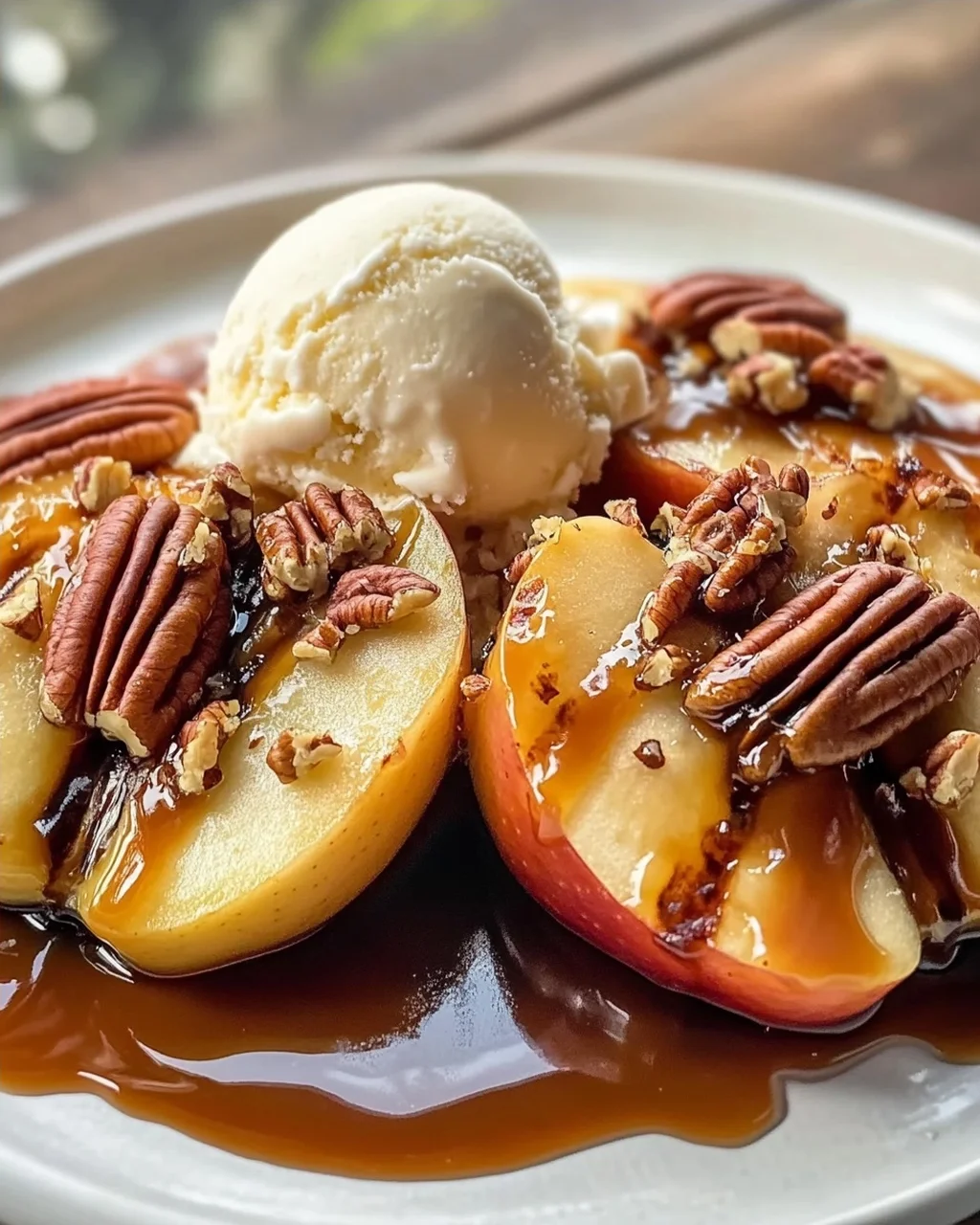 Blühende Gegrillte Äpfel mit Karamell und Nüssen