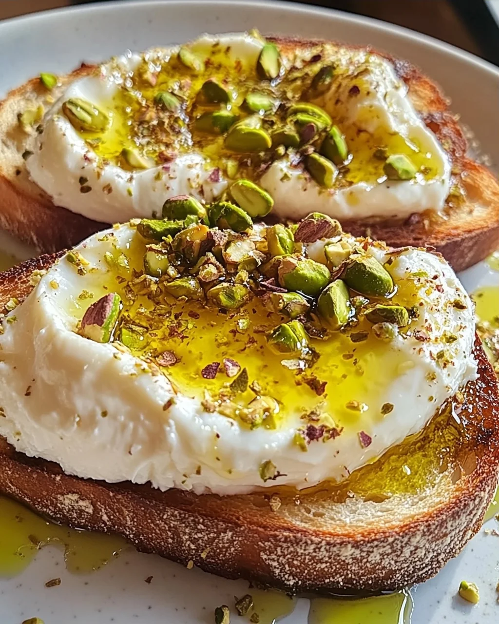 Burrata-Toast mit Pistazien und heißem Honig
