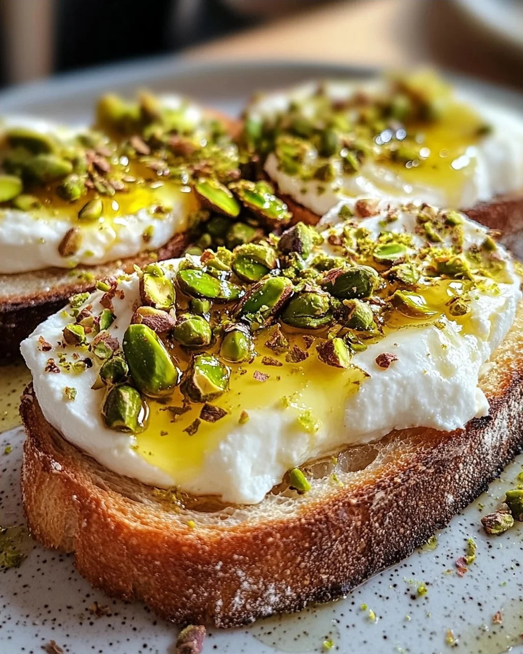 Burrata-Toast mit Pistazien und heißem Honig