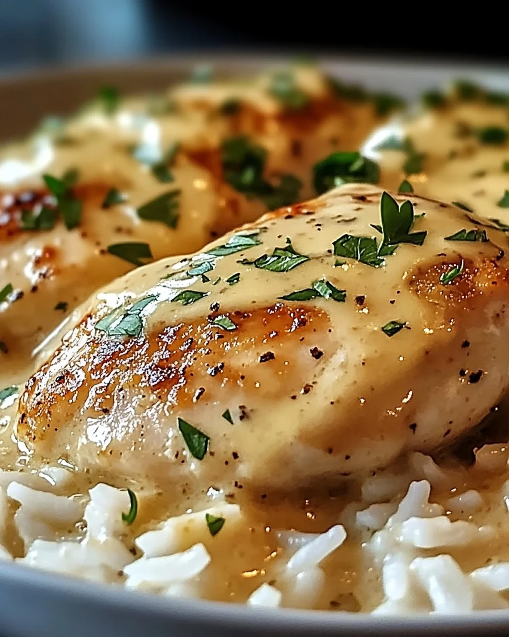 Cremiges Überbackenes Hühnchen und Reis zum Verlieben