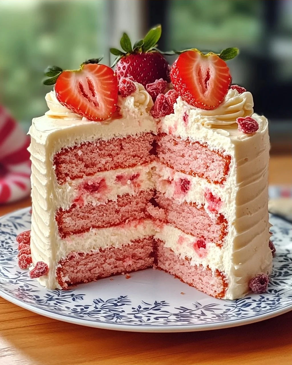 Dreischichtiger Erdbeerkuchen mit Frischkäse-Frosting