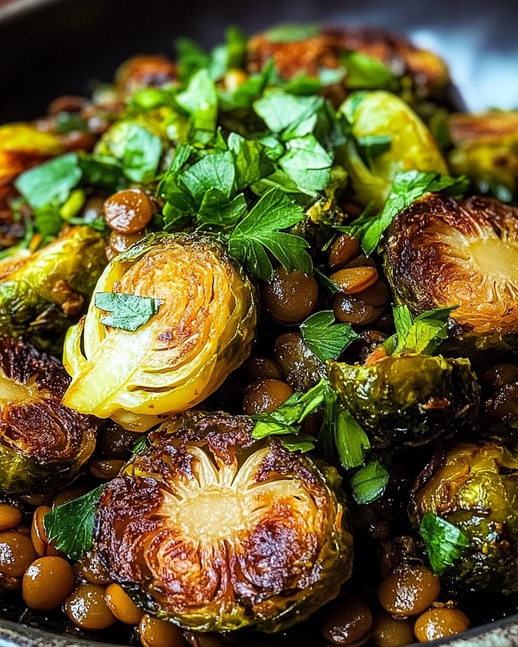 Gebratener Rosenkohl mit Berglinsen