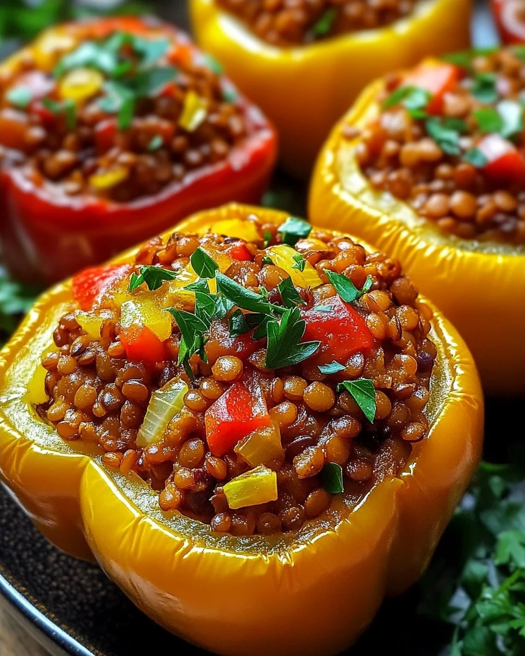 Gefüllte Spitzpaprika mit roten Linsen