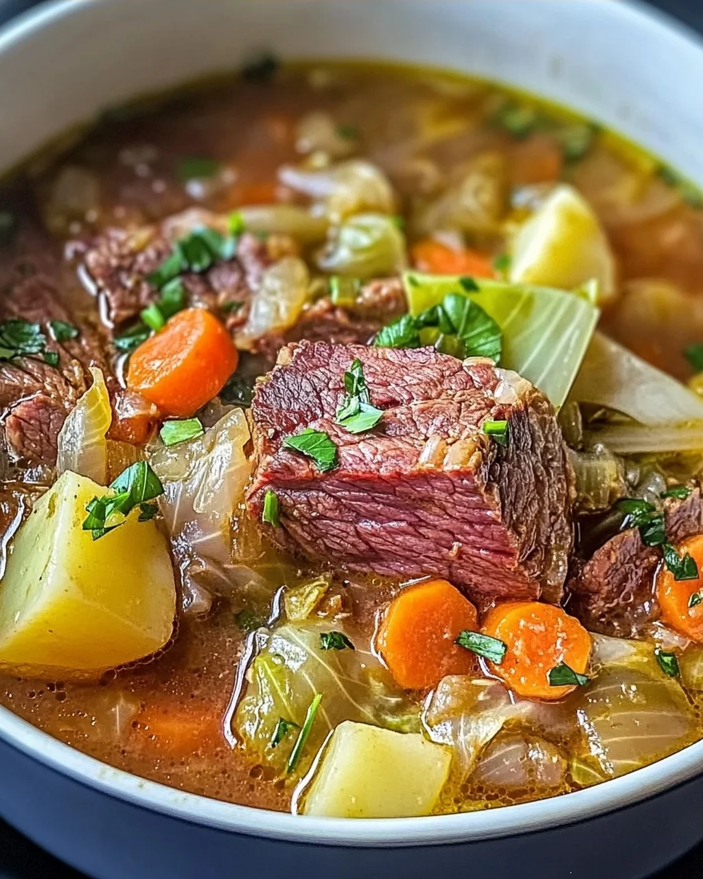 Gemütliche Rinderbrust- und Kohl-Suppe für kalte Tage