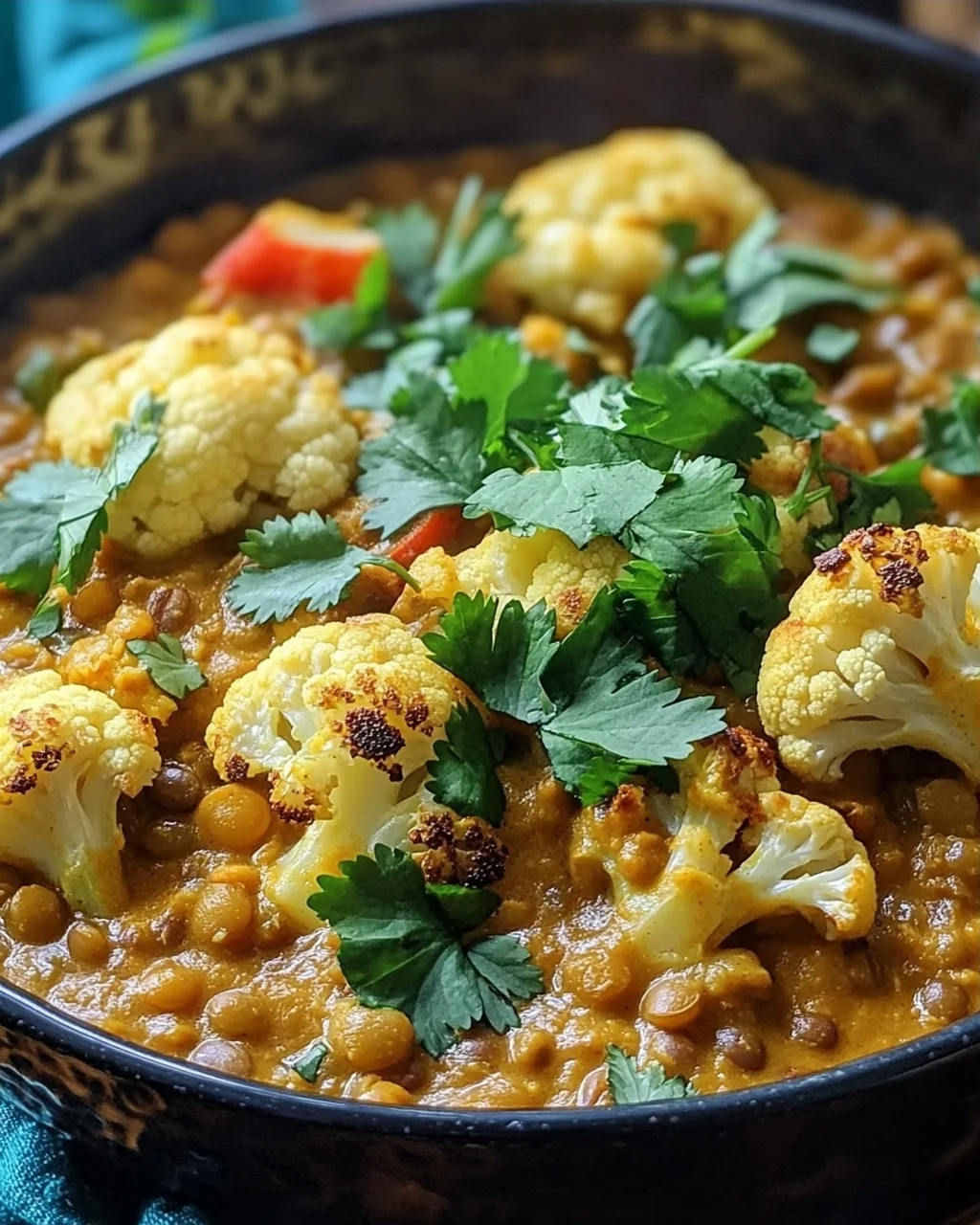 Geröstetes Blumenkohl Linsen Curry