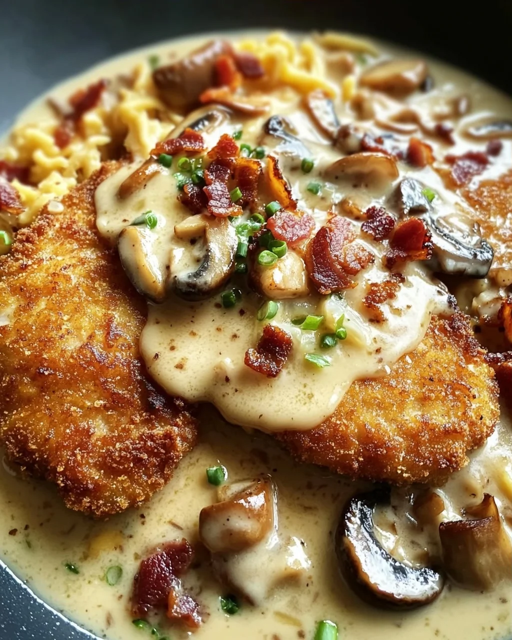 Geschmorte Schnitzelpfanne in köstlicher Jägersauce
