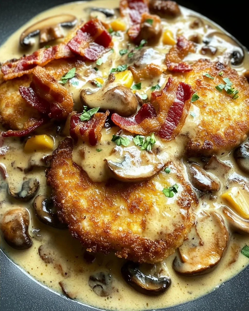 Geschmorte Schnitzelpfanne in köstlicher Jägersauce