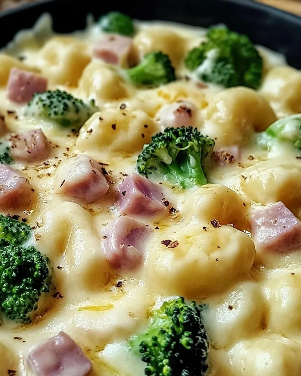 Gnocchi mit Brokkoli und Schinken in cremiger Käsesoße