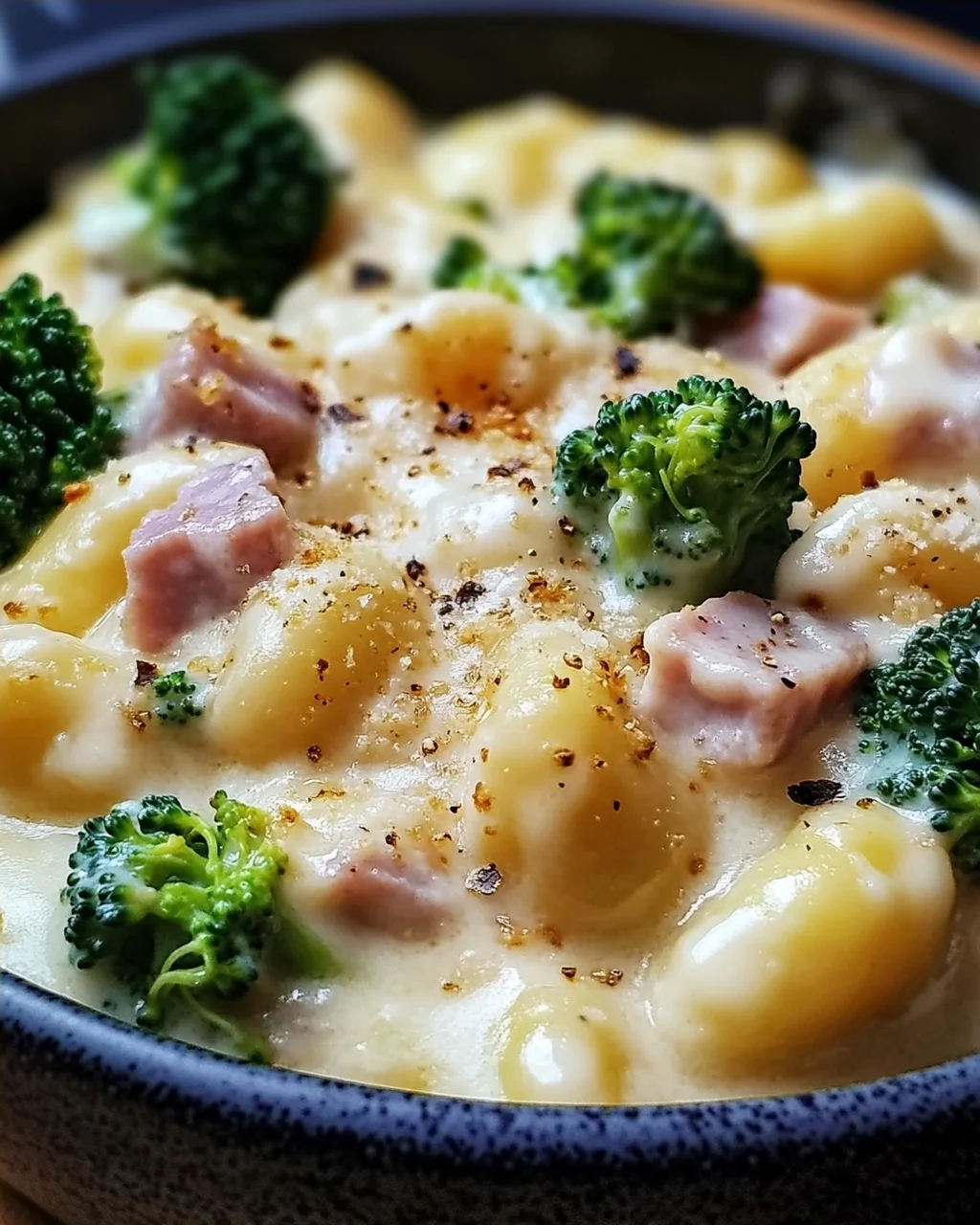 Gnocchi mit Brokkoli und Schinken in cremiger Käsesoße