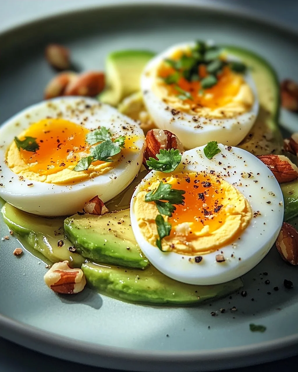 Hartgekochte Eier mit Avocado & Nüssen: Dein Power-Frühstück!