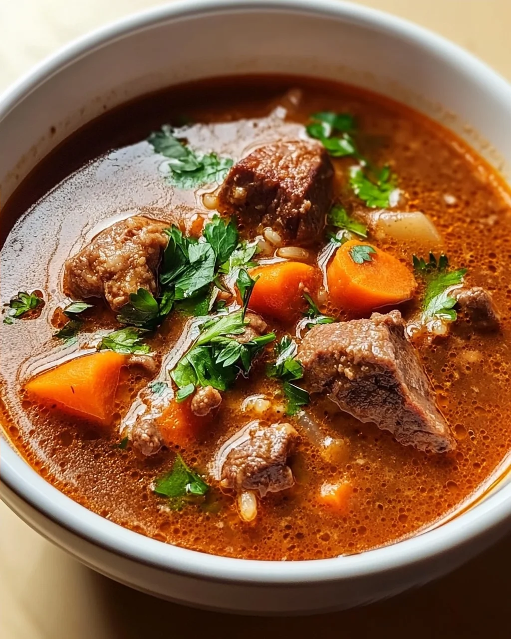 Herzhafte serbische Reisfleischsuppe