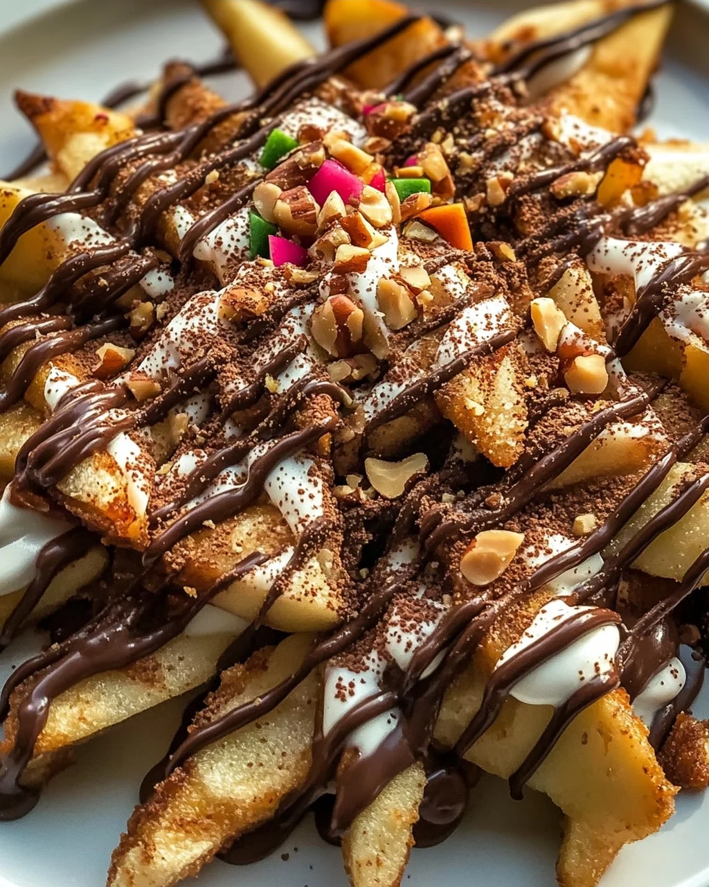 Himmlische Knusprige Apfel-Pommes Nachos mit Schoko-Drizzle