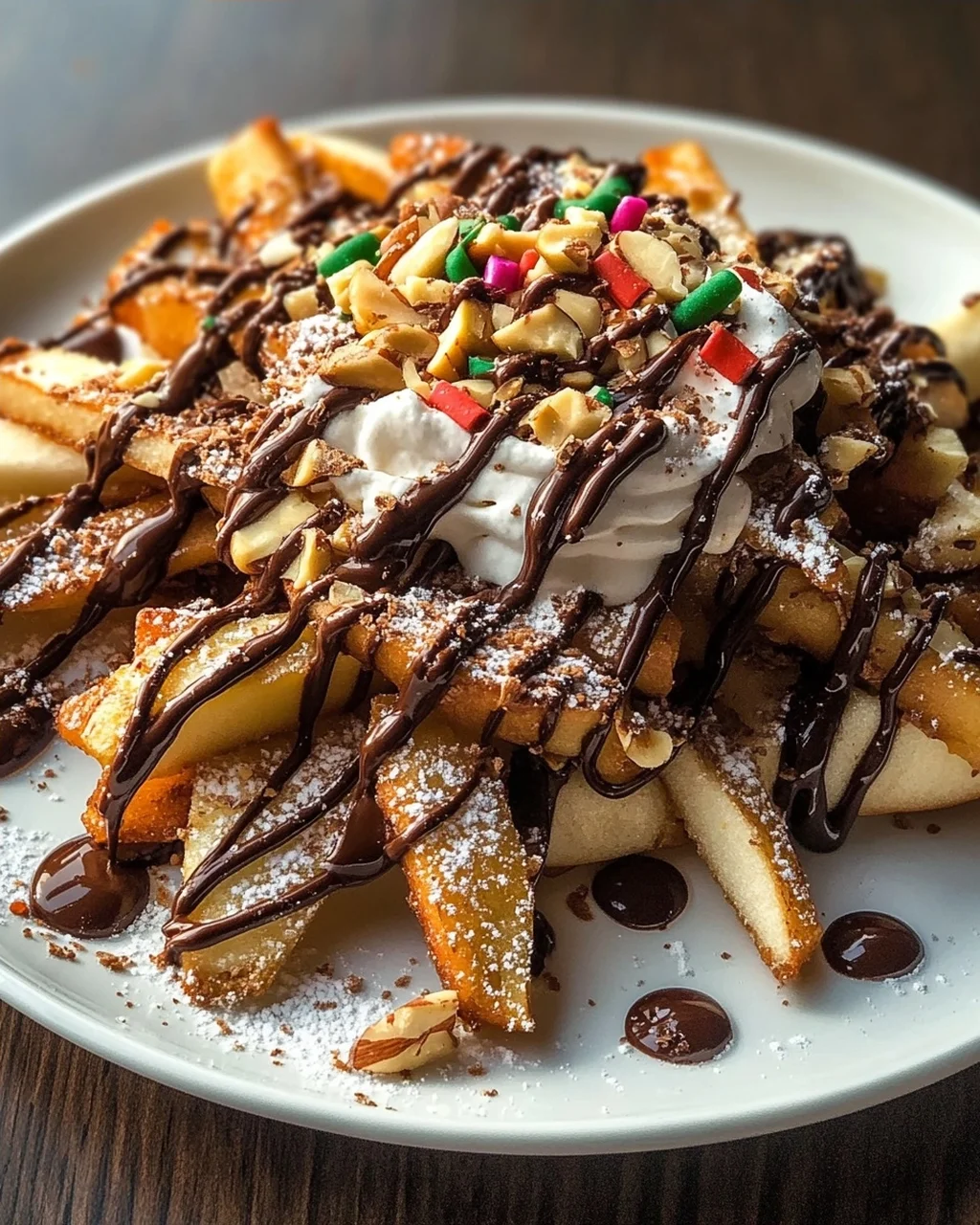 Himmlische Knusprige Apfel-Pommes Nachos mit Schoko-Drizzle