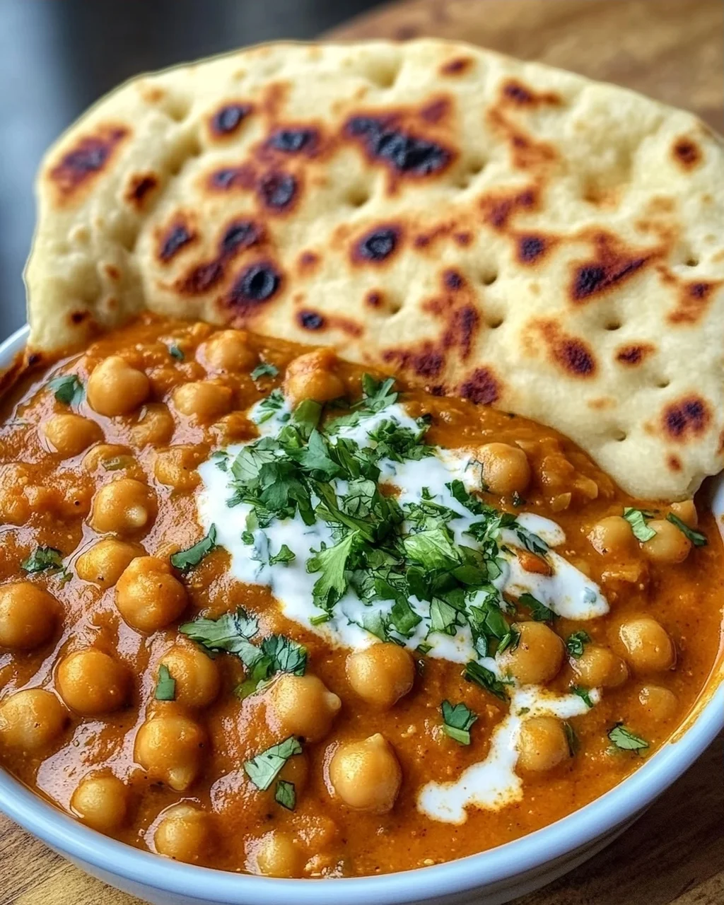Kichererbsen-Curry mit Naan Brot
