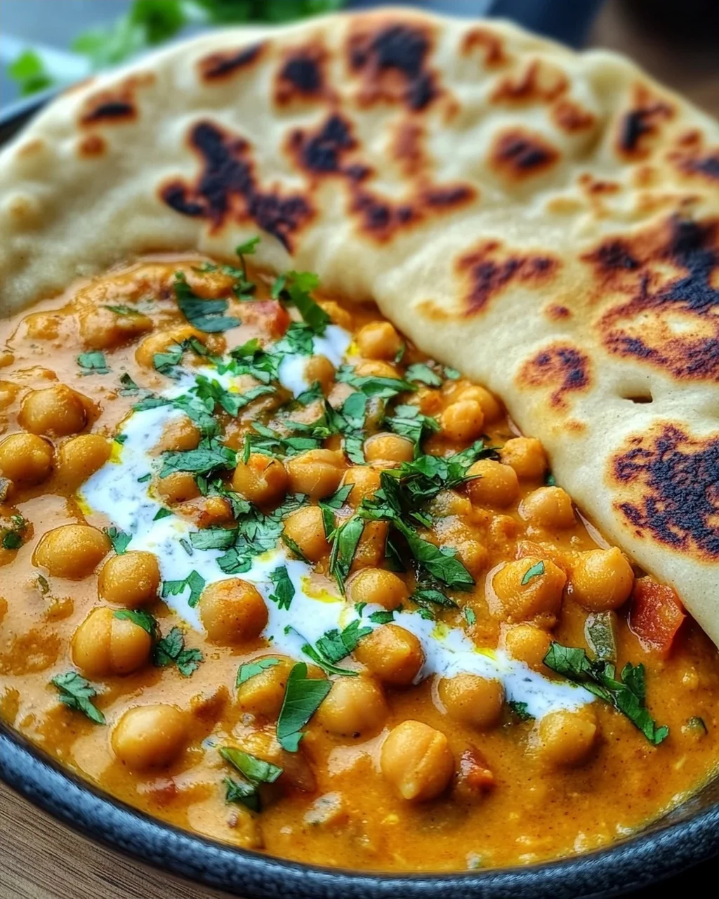 Kichererbsen-Curry mit Naan Brot