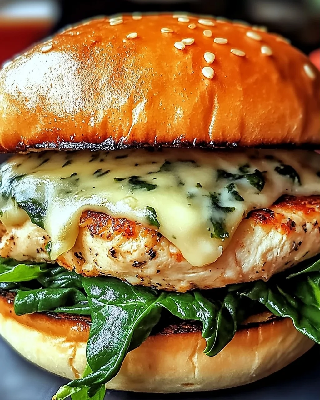 Leckere Weiße Cheddar Spinat Hähnchen Hamburger
