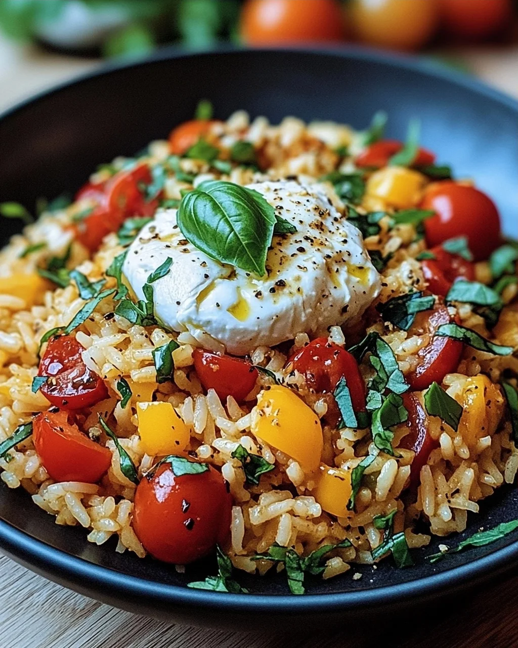 Mediterrane Reispfanne mit Burrata