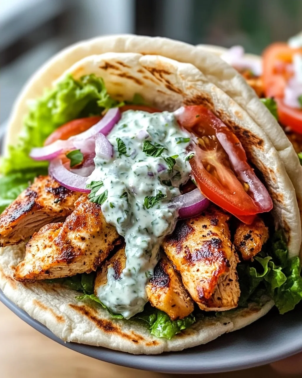 Mediterranes Hähnchen-Gyros mit cremigem Feta-Tzatziki