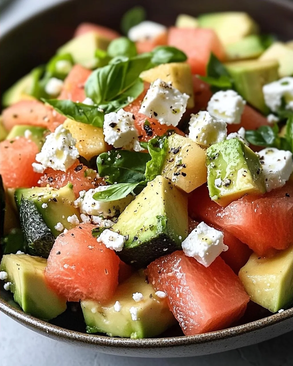 Melonen Feta Salat mit Avocado