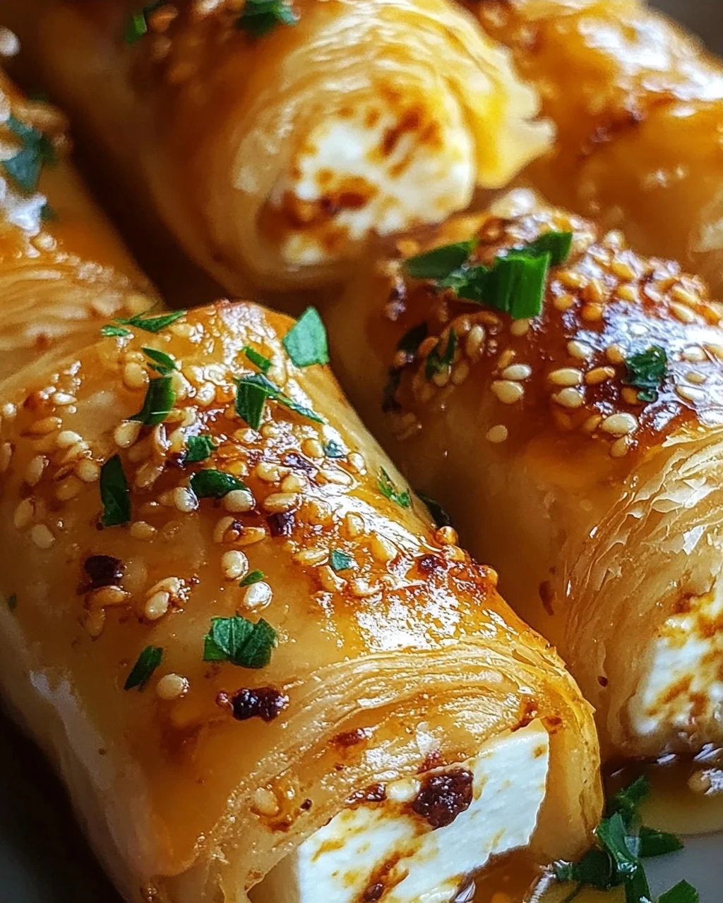 Ofen-gebackene Feta-Rollen mit Chili-Honig