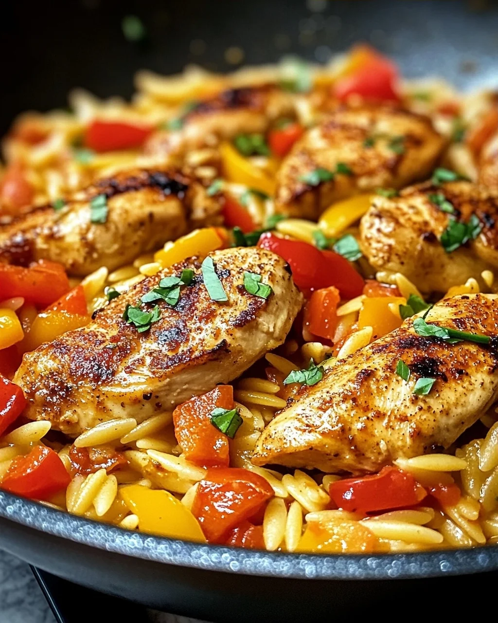 Orzo-Pfanne mit Paprikahuhn