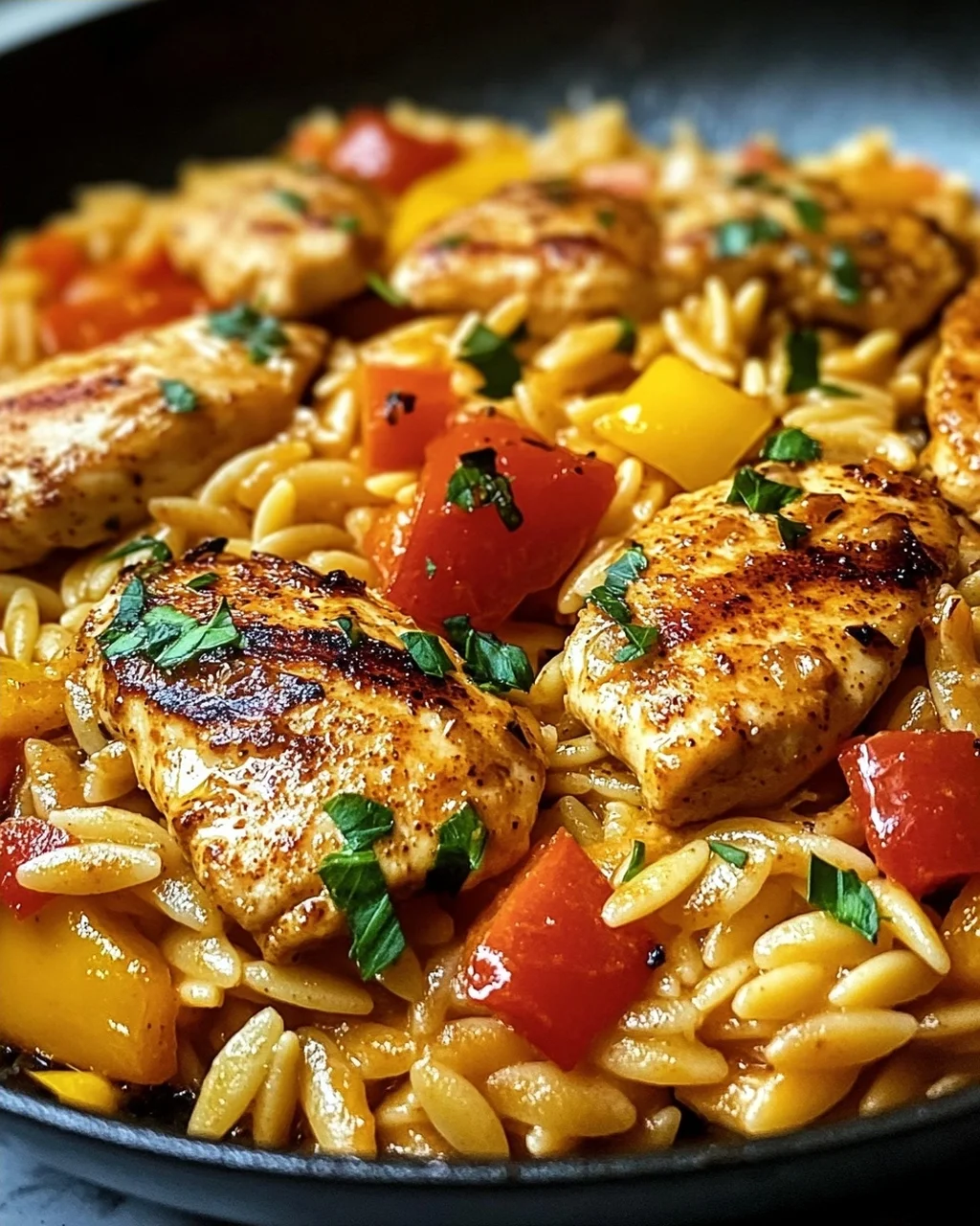 Orzo-Pfanne mit Paprikahuhn