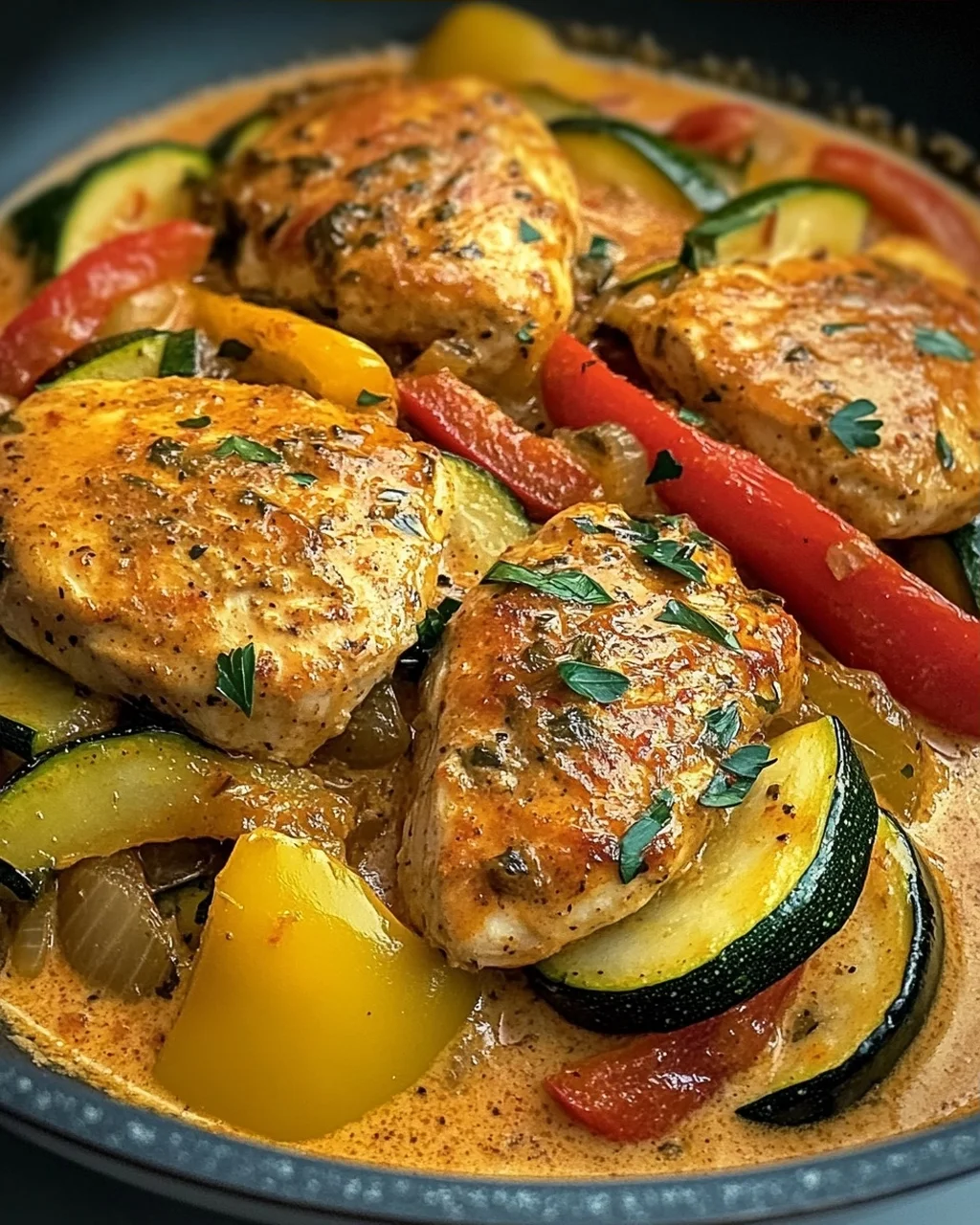 Paprika-Zucchini-Sahne-Hähnchen