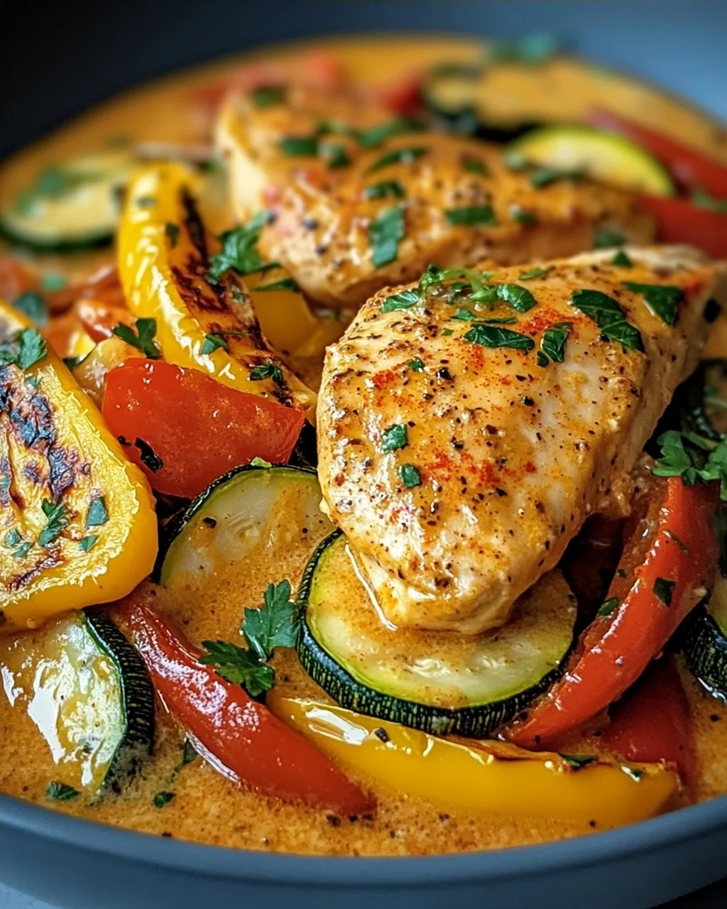 Paprika-Zucchini-Sahne-Hähnchen