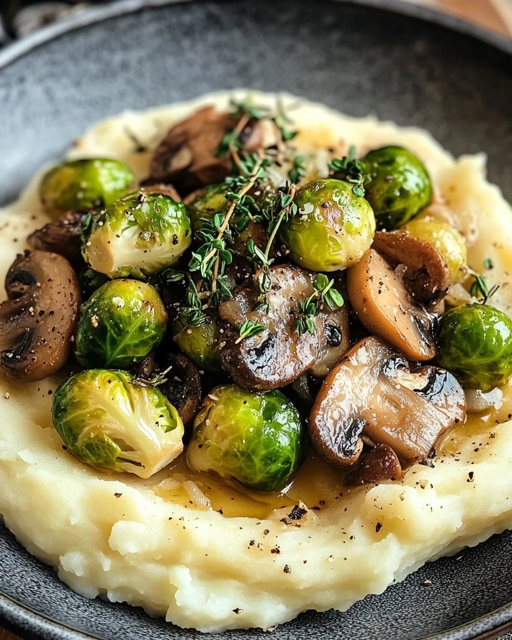 Pilzpfanne mit Rosenkohl & Kartoffelpüree