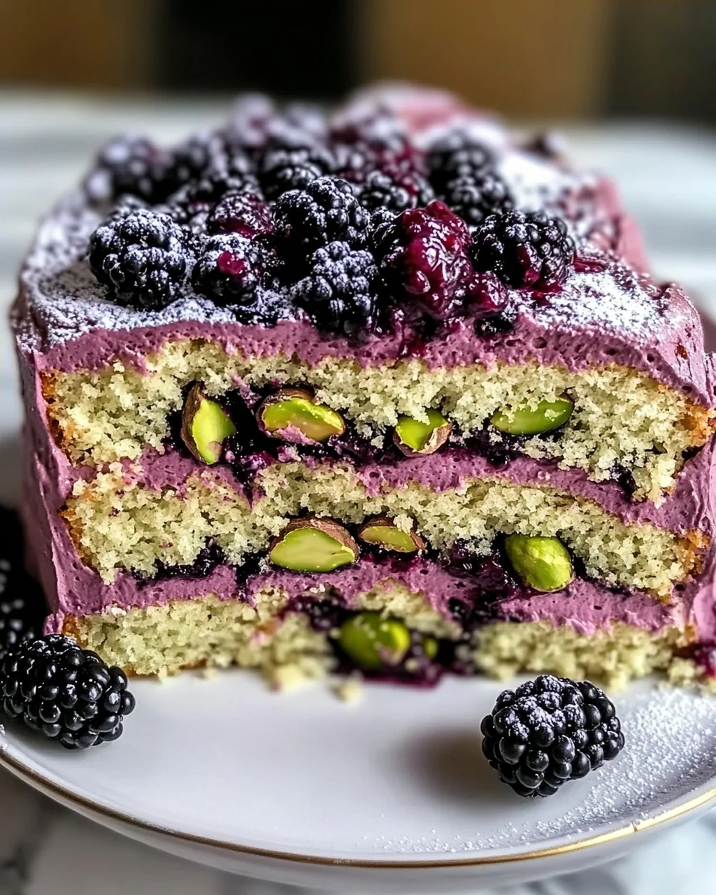 Pistazien- und Brombeeren-Olivenölkuchen für Feinschmecker
