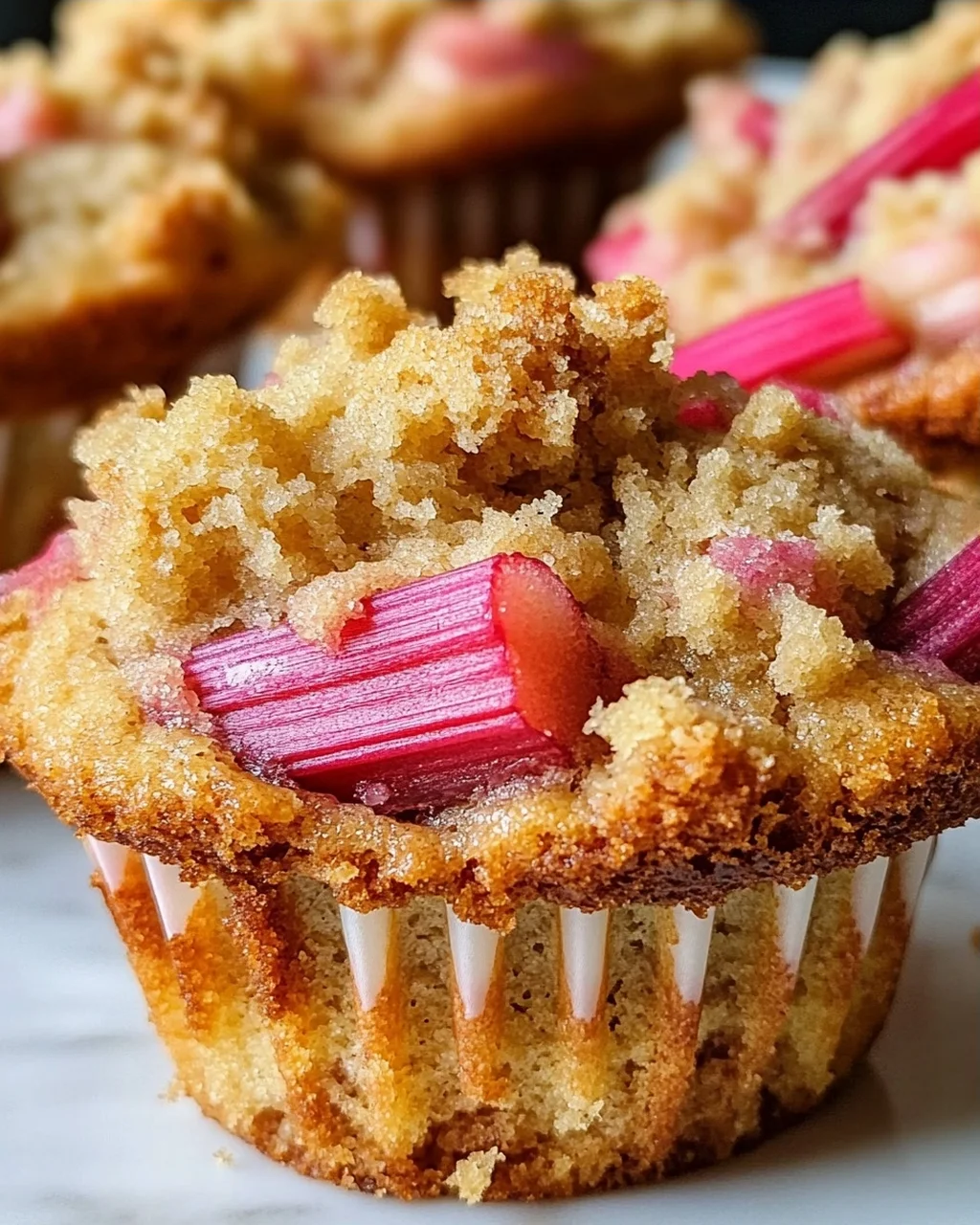 Rhabarber-Muffins mit Vanillestreuseln