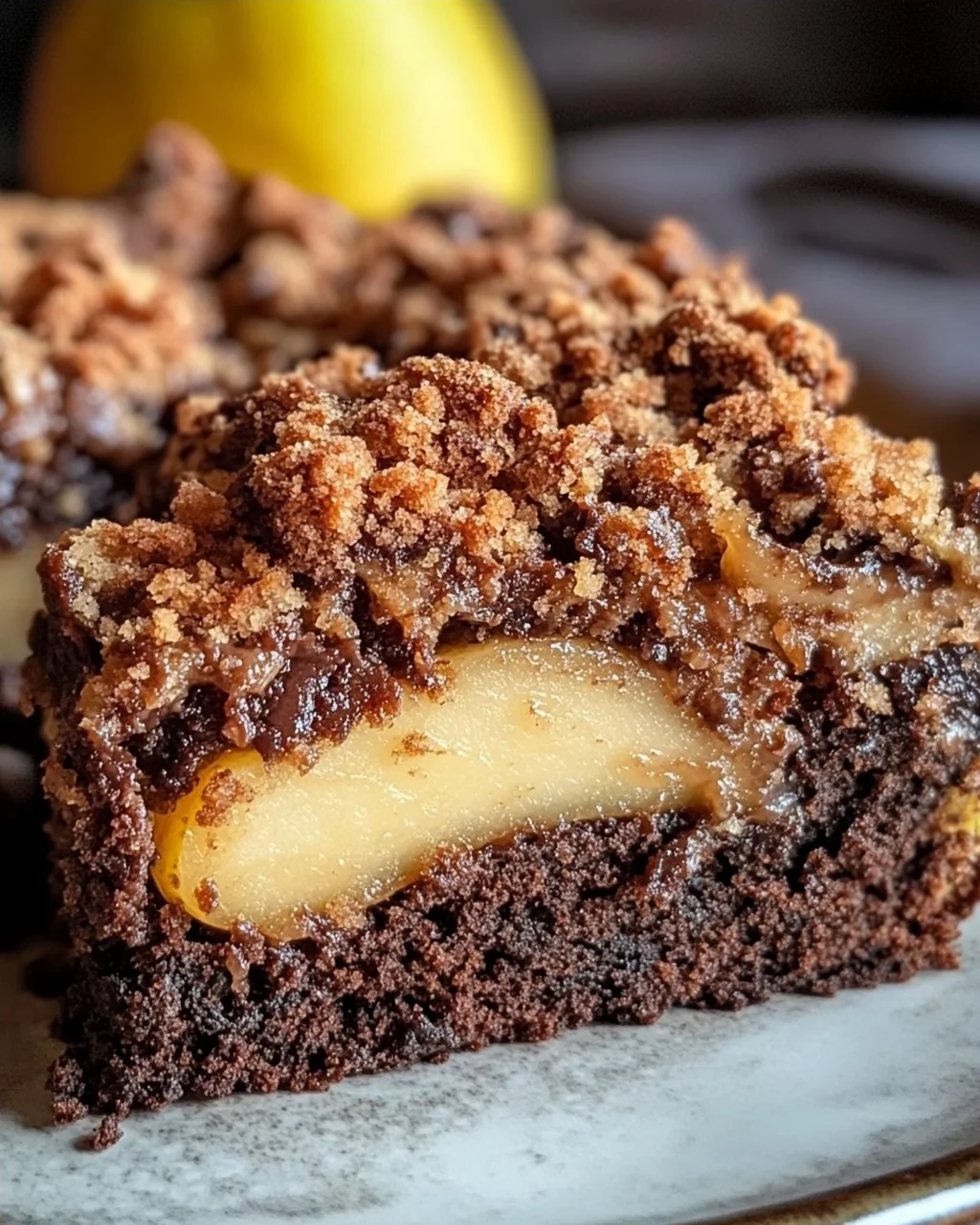 Saftiger Schokoladen-Birnenkuchen mit Schoko-Streuseln