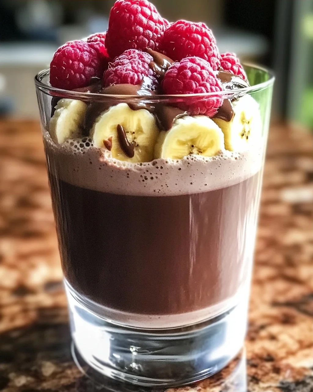 Schokoladen-Bananen-Himbeer-Frühstücksgetränk für den perfekten Start