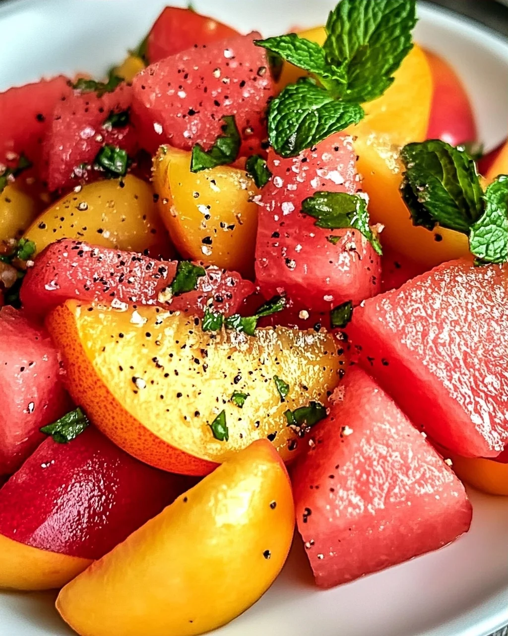 Sommerpfirsich-Wassermelonen-Salat für heiße Tage