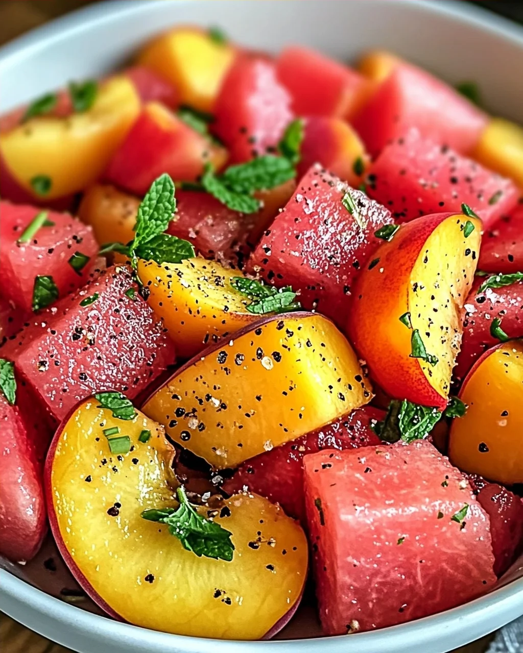 Sommerpfirsich-Wassermelonen-Salat für heiße Tage