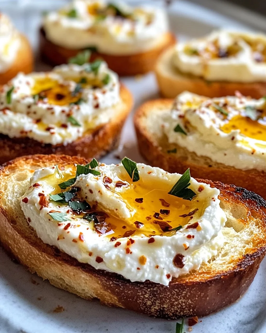 Süße scharfe Hot Honey Feta Crostini: Cremig & unwiderstehlich