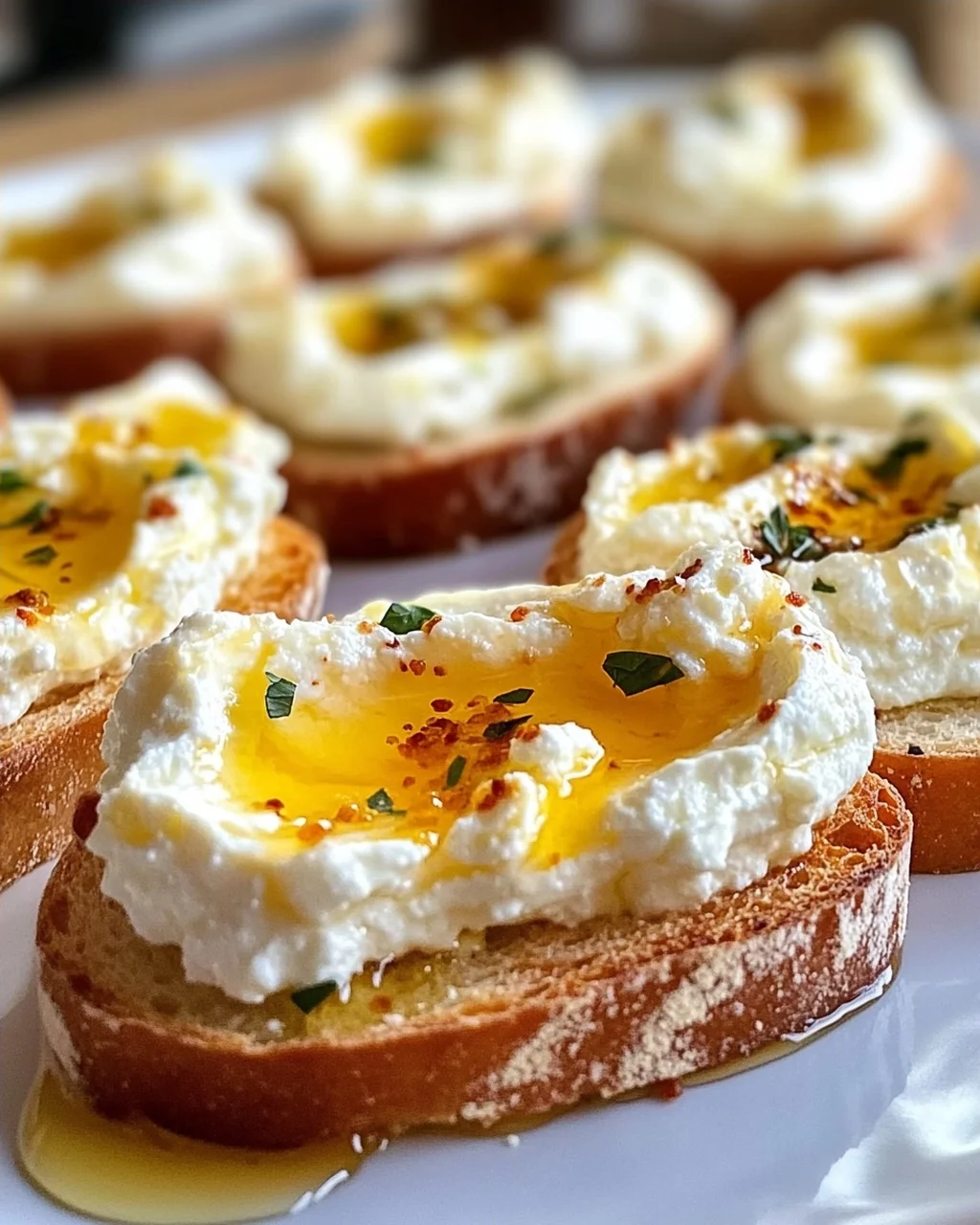 Süße scharfe Hot Honey Feta Crostini: Cremig & unwiderstehlich