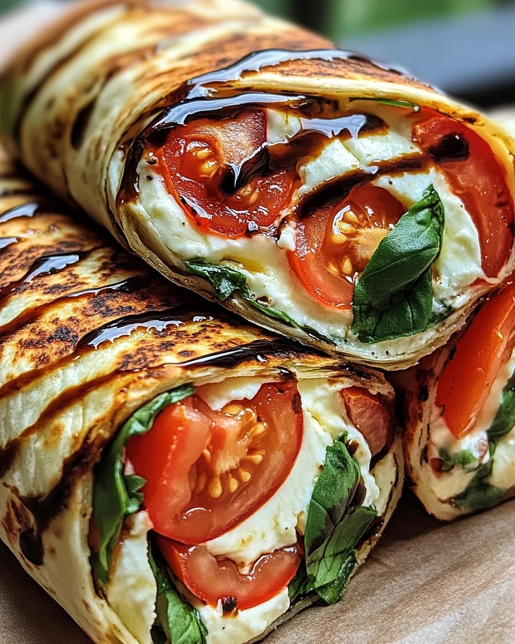 Vegetarischer Wrap mit Tomate und Mozzarella