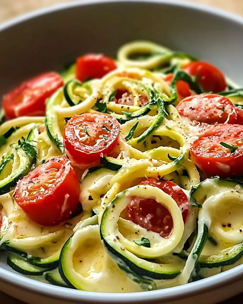 Zucchininudeln mit Frischkäse und Tomaten – Einfach genießen!
